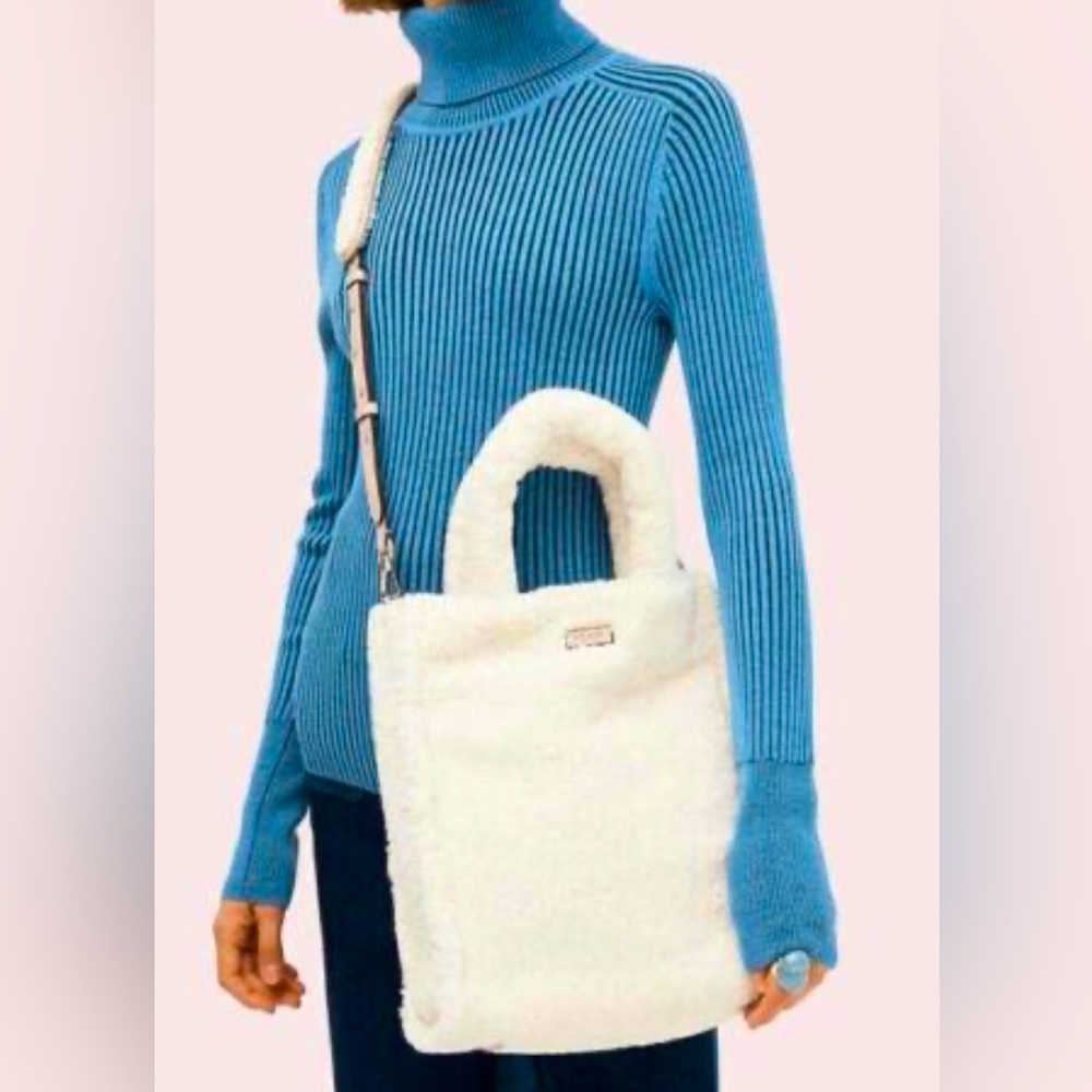Kate spade white fur tote bag with crossover strap